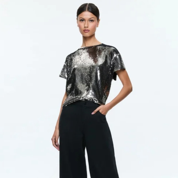 Alice + Olivia Embellished Sequined Tee - Picture 2 of 8